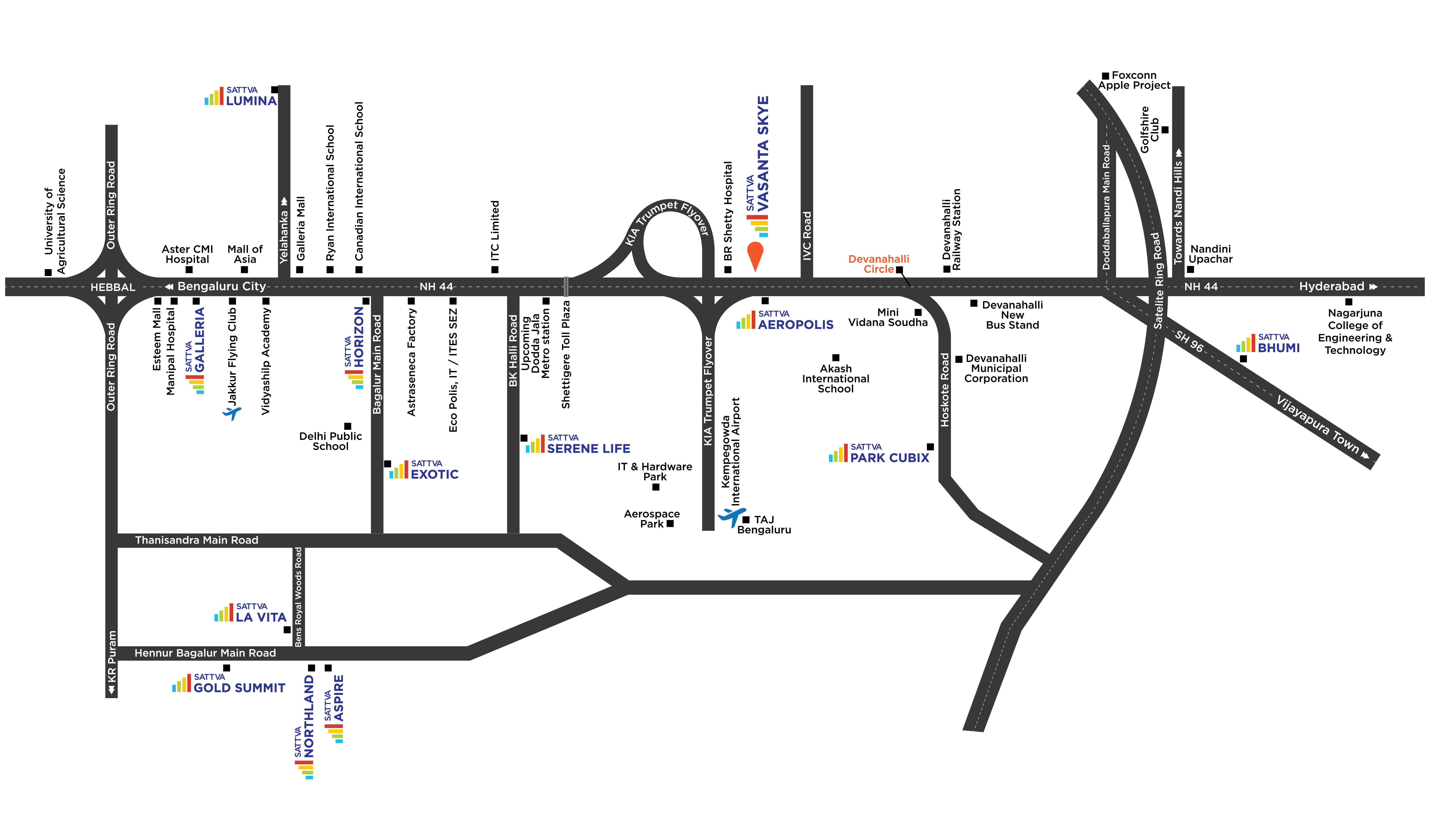 Sattva Vasanta Skye Location Map – Devanahalli, Bangalore Airport